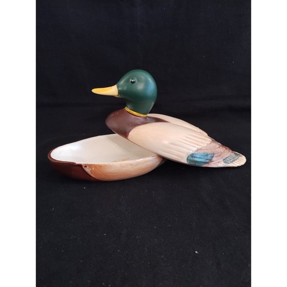 Vintage 1978 Porcelain Avon Mallard Duck Covered Trinket Dish Hand Crafted - Picture 9 of 10
